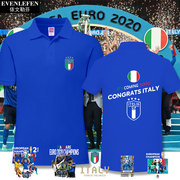 意大利欧洲杯夺冠纪念衫，队服蓝衣军团polo衫，男女短袖t恤带领半袖