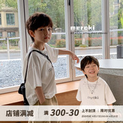 2024童装儿童夏装宽松字母半袖上衣韩版时髦白色男童短袖T恤