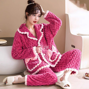 珊瑚绒睡衣女冬款可爱卡通甜美法兰绒，女大码可外穿韩版家居服套装