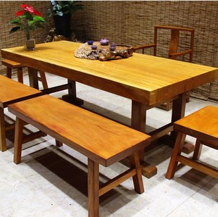 奥坎巴花实木大板桌，原木餐桌红木茶台茶，桌椅1.8米老板办公桌40