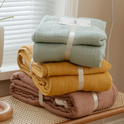 夏季全棉针织纱布毛巾被简约现代纯色毛巾毯纯棉双单人盖毯沙发毯