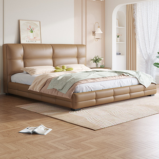 拉芙菲 意式极简真皮床轻奢主卧大床现代简约1.8米实木双人床软包