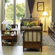 美式实木沙发全实木，布艺沙发组合小户型三人，位客厅复古乡村家具