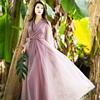 棉麻记改良汉服紫色长裙2023年古装，连衣裙高腰气质裙子仙女裙