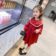 2023童装春秋装3-8岁女童秋季连衣裙红色裙子，洋气宝宝学院风