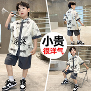 男童夏季短袖套装大男孩洋气，新中式国风儿童夏装，潮衣服8岁酷帅气9