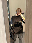 韩国2024夏季女装个性一只兔子刺绣黑色显瘦宽松短袖T恤