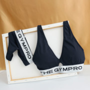 欧美运动风文胸套装女士丁字裤v型超薄软杯胸罩，内衣黑色字母冰感