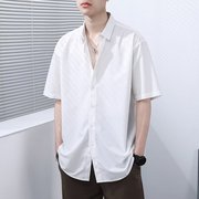 短袖衬衫男夏季薄款冰丝垂顺高级感黑色衬衣大码休闲抗皱内搭寸衫