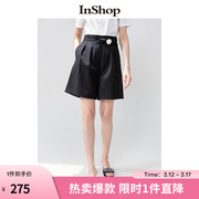 商场同款INSHOP2022年新黑色西裤女高腰休闲裤五分裤