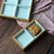 龙泉青瓷干果盘客厅创意家用分格果盘中式陶瓷瓜子坚果盘糖果盒