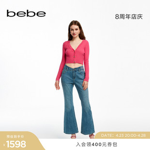 bebe2024夏季女士气质镂空微喇修身长款牛仔裤211001