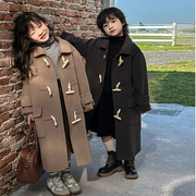 韩国童装2023秋冬儿童高端百分百双面羊绒呢大衣，男女童牛角扣