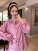 法式粉色娃娃领衬衫，女春季设计感小众宽松显瘦长袖上衣