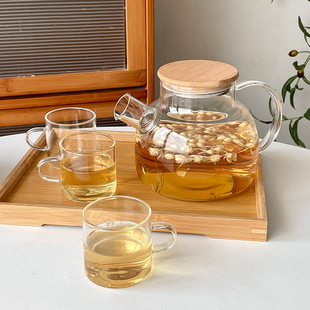 日式花茶壶玻璃耐高温茶具泡，花草水果煮茶壶，家用耐热养生壶杯套装