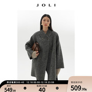 Joli Choose 70%羊毛双面呢大衣高级感灰色中长款外套女秋冬