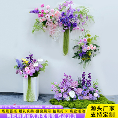 婚礼舞台背景装饰紫色仿真花排花