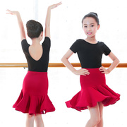 儿童拉丁舞服装女童短袖，舞蹈服练功服套装，少儿专业考级演出舞台装