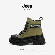 jeep男童马丁靴2023秋季童鞋儿童休闲鞋帆布牛仔短靴女童靴子