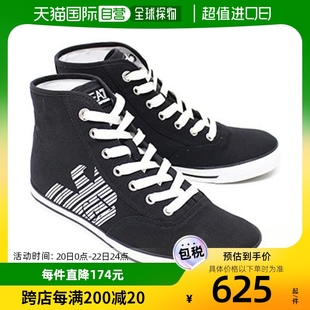 香港直邮emporioarmani男士，蓝色高帮系带帆布鞋288029-6p299-0