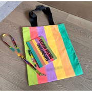 四件套彩虹帆布包笔记本，挂绳笔手提单肩包购物袋，简约时尚女包