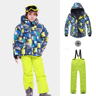 跨境phibee菲比小象儿童，滑雪服套装男女童，冲锋衣厚防风两件套防水