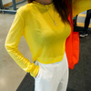 性感露脐韩国高腰长袖T恤修身女装淡黄色短款发夏微透