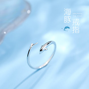 s925纯银海豚开口戒女韩版简约小众设计ins个性，网红戒指食指戒指