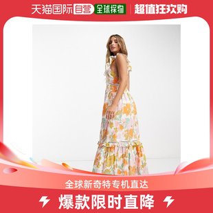 香港直邮潮奢asos女士设计皱褶长款蕾丝，拼接复古花朵背心裙