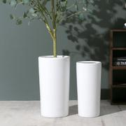 高筒直筒花器日式简约白色陶瓷，花盆特大号高深家用客厅花瓶摆