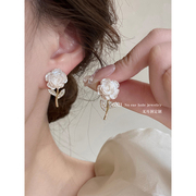 白玫瑰花锆石蚊香盘耳夹无耳洞，女轻奢高级感小众耳环气质耳饰