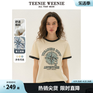 teenieweenie小熊女装2024年夏季棉质，短袖t恤多巴胺ins风白色