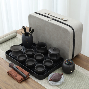 紫砂旅行陶瓷功夫茶具套装便携式包家用泡茶壶杯简约办公户外茶盘