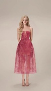 时尚浆果枚红色蕾丝，透视高级感显瘦连衣裙礼服