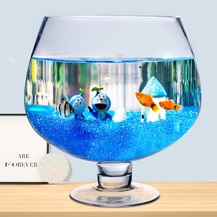 小型鱼缸加厚玻璃客厅，桌面创意酒杯高脚杯金鱼，乌龟缸空气造景