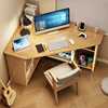 转角书桌全实木卧室角落，学生写字桌家用书柜，一体墙边三角形电脑桌