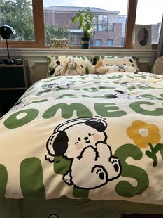 ins绿色字母小狗狗，床上四件套全棉纯棉卡通1.5m米被套床单三件套