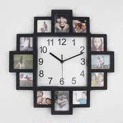 黑色塑料相框钟创意(钟创意，)挂钟时尚照片钟表，客厅简约时钟挂墙家用挂表大