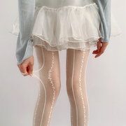 白色丝袜蕾丝复古法式提花连裤袜子女，春秋薄款纯欲白丝