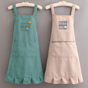 灯芯绒围裙厨房家用2024韩版女时尚双层背带防污防水加厚围腰