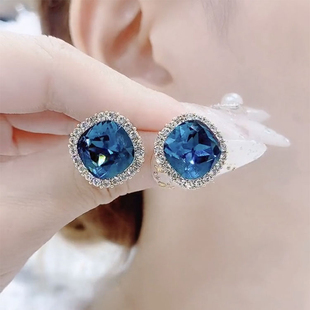 蓝色水晶耳钉耳环女2023年潮小众设计高级感轻奢网红秋冬耳饰