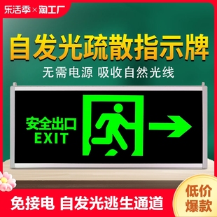 免接电安全出口指示牌自发光逃生通道标识，疏散标志应急插电照明