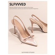 SLFVVVED包头高跟鞋女2024尖头细跟蝴蝶结法式气质绝美单鞋