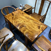 一体款茶桌茶几胡桃木实木大板桌，方形整块简约现代书桌餐桌椅原木