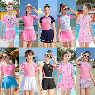 儿童泳衣女童宝宝婴儿小孩卡通泳装学生中大童连体裙式游泳衣韩国