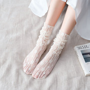 夏天袜子女玛丽珍袜子，白色蕾丝透明镂空中筒袜，春秋薄款无根堆堆袜
