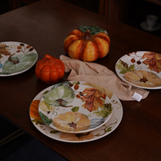 丰收南瓜系列 出口美式手捏纹釉下彩陶瓷西餐餐盘10寸8.5寸牛排盘