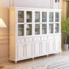 美式轻奢象牙白色实木玻璃两门三门四门书柜餐边柜储物柜一体靠墙
