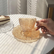 创意太阳花咖啡杯套装轻奢牛奶，果汁离子镀玻璃杯碟拿铁碟子