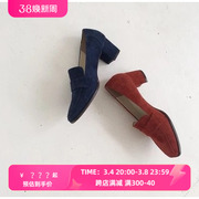 韩版2023春季方头粗跟磨砂皮，单鞋古典气息的色彩，乐福鞋休闲女鞋